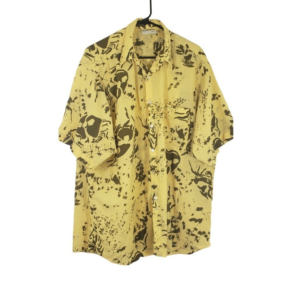 Vintage‎ 90s Tanya Whiteside Fiji Button Up Casual Yellow Cotton Print Top SZ L